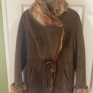 Brown Faux Fur Trimmed Women's Coat